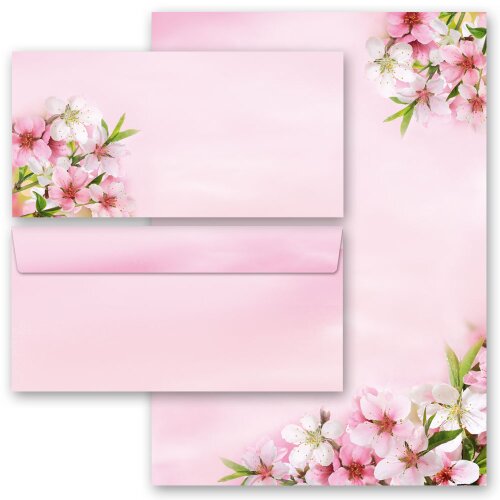 20-pc. Complete Motif Letter Paper-Set PEACH BLOSSOMS Flowers & Petals, Seasons - Spring, , Paper-Media