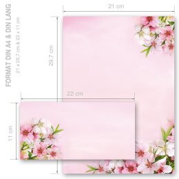 100-pc. Complete Motif Letter Paper-Set PEACH BLOSSOMS