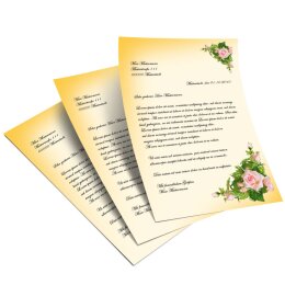 50 fogli di carta da lettera decorati ROSE ROSA DIN A4