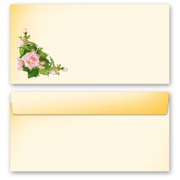 10 patterned envelopes PINK ROSES in standard DIN long format (windowless)