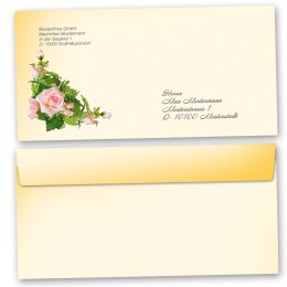 10 patterned envelopes PINK ROSES in standard DIN long format (windowless)