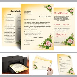 10 patterned envelopes PINK ROSES in standard DIN long format (windowless)