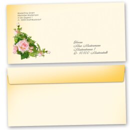 50 patterned envelopes PINK ROSES in standard DIN long format (windowless)