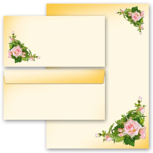 20-pc. Complete Motif Letter Paper-Set PINK ROSES