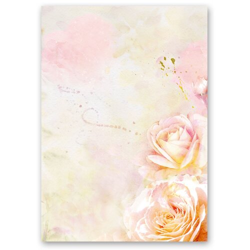 50 fogli di carta da lettera decorati ROSA DI FIORE DIN A5 Fiori & Petali, Motivo rosa, Paper-Media