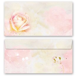 50 patterned envelopes ROSE BLOSSOMS in standard DIN long format (windowless) Flowers & Petals, Rose motif, Paper-Media