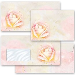 50 patterned envelopes ROSE BLOSSOMS in standard DIN long format (windowless)