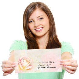 10 buste da lettera decorate ROSA DI FIORE - C6 (senza finestra)