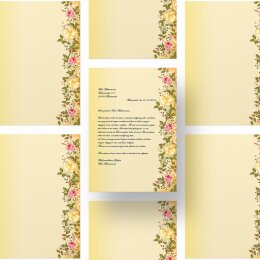 50 fogli di carta da lettera decorati ROSE VITICCIO DIN A4