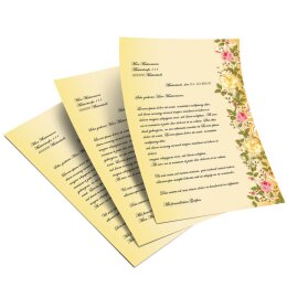 50 fogli di carta da lettera decorati ROSE VITICCIO DIN A5
