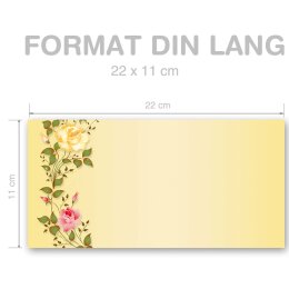 50 enveloppes à motifs au format DIN LONG - VRILLES DE ROSES (sans fenêtre)