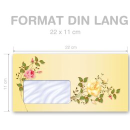 10 sobres estampados ENREDADERAS DE ROSE - Formato: DIN LANG (con ventana)