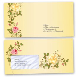 50 patterned envelopes ROSES TENDRILS in standard DIN long format (with windows)