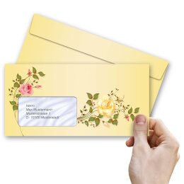 50 patterned envelopes ROSES TENDRILS in standard DIN long format (with windows)