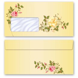 50 enveloppes à motifs au format DIN LONG - VRILLES DE ROSES (avec fenêtre)