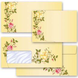 50 enveloppes à motifs au format DIN LONG - VRILLES DE ROSES (avec fenêtre)