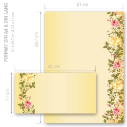 40-pc. Complete Motif Letter Paper-Set ROSES TENDRILS