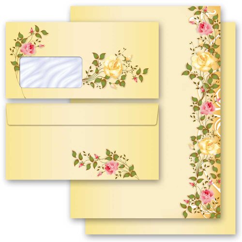100-pc. Complete Motif Letter Paper-Set ROSES TENDRILS