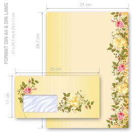 100-pc. Complete Motif Letter Paper-Set ROSES TENDRILS