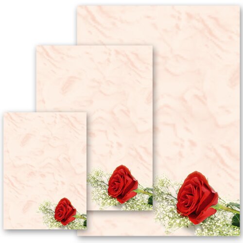 ROSE ROUGE Briefpapier Motif de fleurs CLASSIC , DIN A4, DIN A5 & DIN A6, MBC-8133