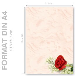 ROTE ROSE Briefpapier Blumenmotiv CLASSIC 20 Blatt Briefpapier, DIN A4 (210x297 mm), A4C-8133-20