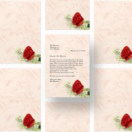 20 fogli di carta da lettera decorati Fiori & Petali, Amore & Matrimonio ROSA ROSSA DIN A4 - Paper-Media