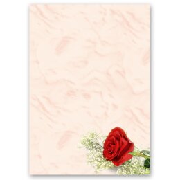 Papel de carta ROSA ROJA - 20 Hojas formato DIN A4 Flores & Pétalos, Amor & Boda, Motivo de flores, Paper-Media