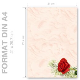 ROSE ROUGE Briefpapier Motif de fleurs CLASSIC 50 feuilles de papeterie, DIN A4 (210x297 mm), A4C-8133-50