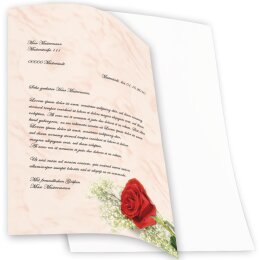 50 fogli di carta da lettera decorati ROSA ROSSA DIN A4
