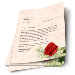 50 fogli di carta da lettera decorati ROSA ROSSA DIN A4