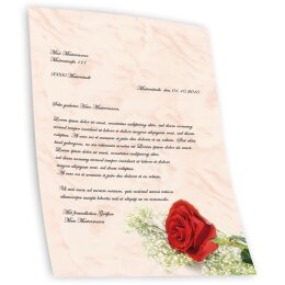 50 fogli di carta da lettera decorati ROSA ROSSA DIN A5