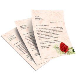 Papel de carta ROSA ROJA - 50 Hojas formato DIN A5 - Flores & Pétalos, Amor & Boda