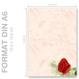 ROTE ROSE Briefpapier Rosenmotiv CLASSIC 100 Blatt Briefpapier, DIN A6 (105x148 mm) Hoch, A6C-672-100