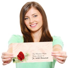 10 patterned envelopes RED ROSE in standard DIN long format (windowless)