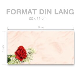50 enveloppes à motifs au format DIN LONG - ROSE ROUGE (sans fenêtre)