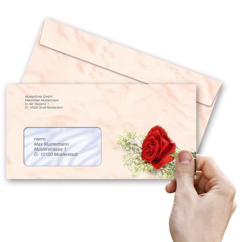 ROTE ROSE Briefumschläge Blumenmotiv "CLASSIC" 10 Briefumschläge (mit Fenster), DIN LANG (220x110 mm), DLMF-8133-10