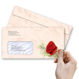 ROSE ROUGE Briefumschläge Motif rose CLASSIC 50 enveloppes (avec fenêtre), DIN LANG (220x110 mm), DLMF-8133-50