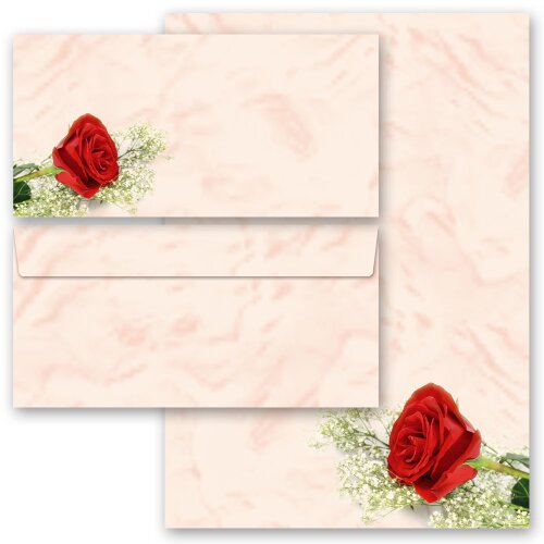 Briefpapier Set ROTE ROSE - 200-tlg. DL (ohne Fenster) Blumen & Blüten, Liebe & Hochzeit, Blumenmotiv, Paper-Media