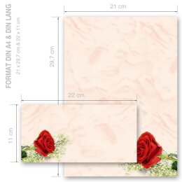 Briefpapier Set ROTE ROSE - 200-tlg. DL (ohne Fenster)