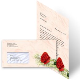 Briefpapier Set ROTE ROSE - 40-tlg. DL (mit Fenster)