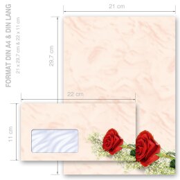 Briefpapier Set ROTE ROSE - 40-tlg. DL (mit Fenster)