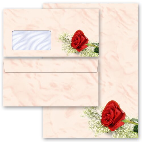100-pc. Complete Motif Letter Paper-Set RED ROSE Flowers & Petals, Love & Wedding, Rose motif, Paper-Media