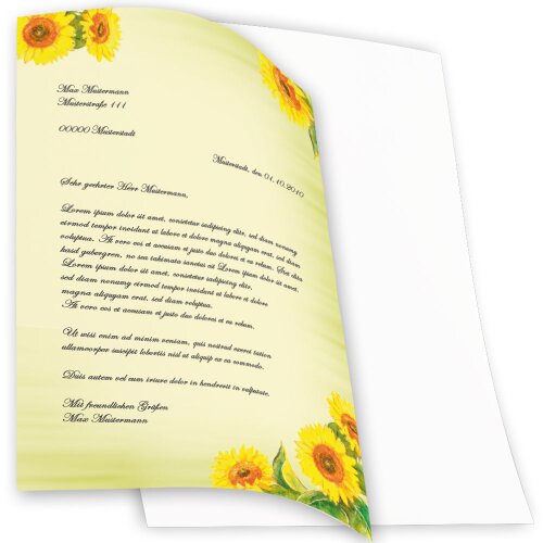 20 fogli di carta da lettera decorati Fiori & Petali GIRASOLI DIN A4 - Paper-Media