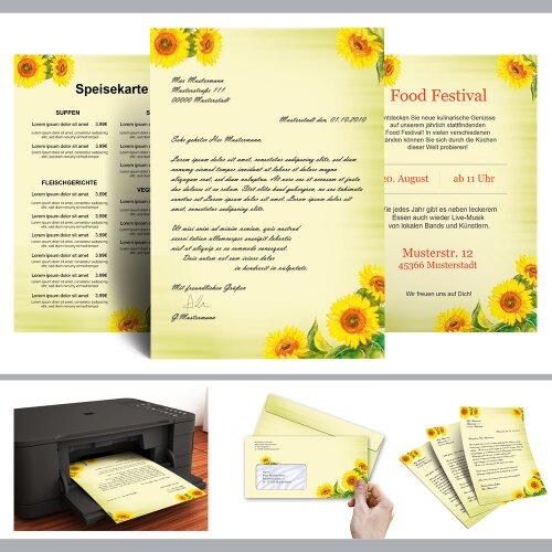 20 fogli di carta da lettera decorati Fiori & Petali GIRASOLI DIN A4 - Paper-Media