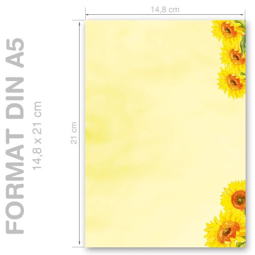 SUNFLOWERS Briefpapier Blumenmotiv "CLASSIC" 100 Blatt Briefpapier, DIN A5 (148x210 mm), A5C-044-100