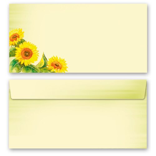 10 sobres estampados FLORES DEL SOL - Formato: DIN LANG (sin ventana) Flores & Pétalos, Verano, Paper-Media