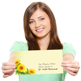 10 patterned envelopes SUNFLOWERS in standard DIN long format (windowless)