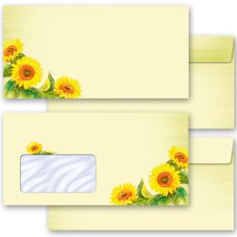 50 enveloppes à motifs au format DIN LONG - TOURNESOLS (avec fenêtre)