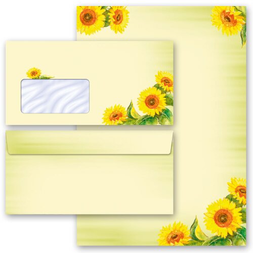 100-pc. Complete Motif Letter Paper-Set SUNFLOWERS Flowers & Petals, Summer motif, Paper-Media