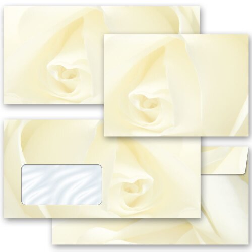 WEISSE ROSE Briefumschläge Blumenmotiv CLASSIC , DIN LANG & DIN C6, BUC-8007